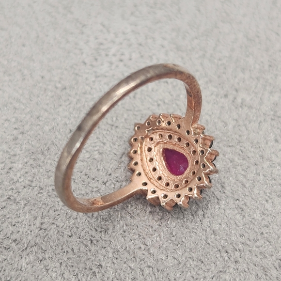 Ruby Pear Halo Ring 6.5 Sterling Silver 925 Black Diamonds Statement Whimsigoth - Picture 9 of 11